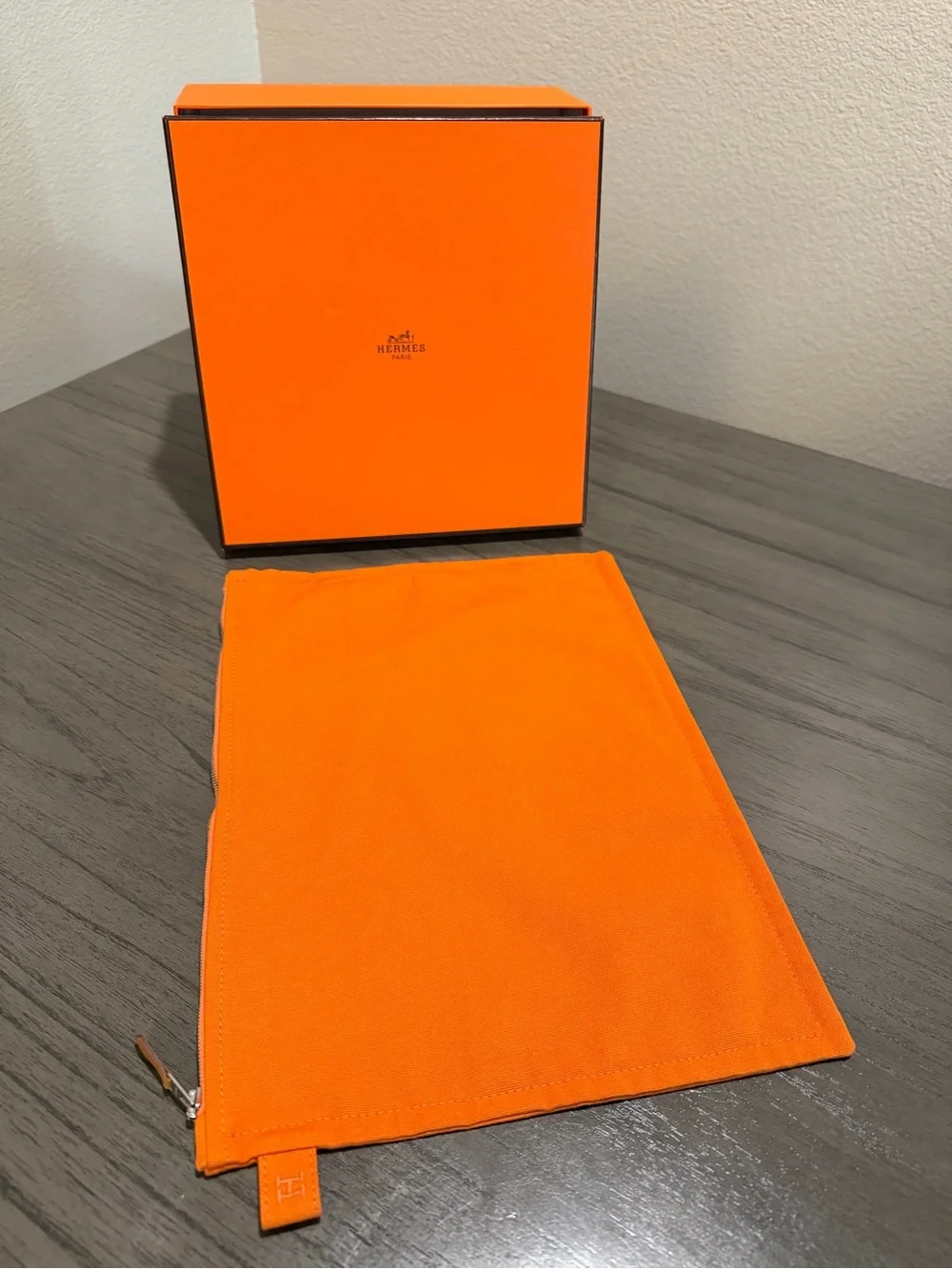 Hermès Orange Cotton Zip Closure Pouch / Toiletry / Make-up Bag